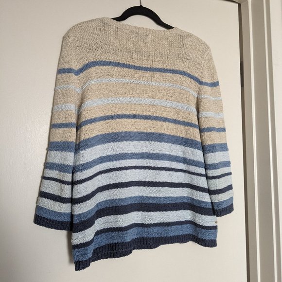 Alfred Dunner Blue and Cream Beachy Beaded Knit Sweater (Size: M) - Picture 4 of 4